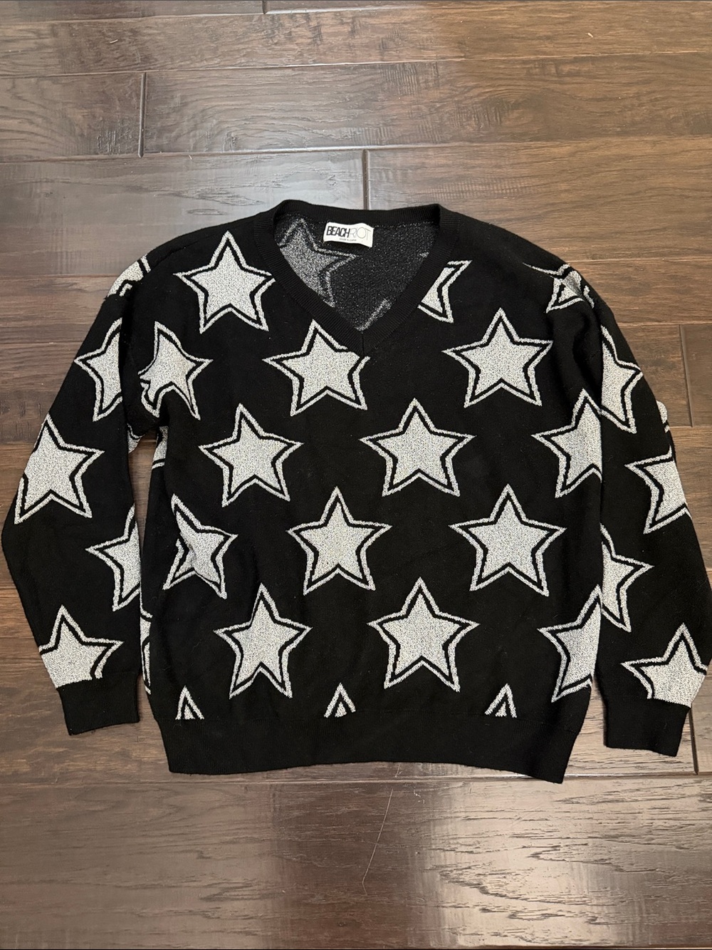 Beach Riot Black Sweater Crewneck with Silver Stars